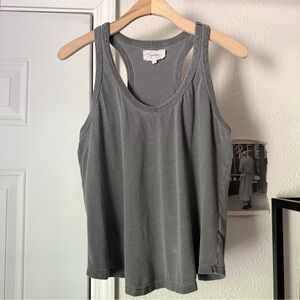 XIRENA grey cotton garment indigo dyed racer back cropped tank top